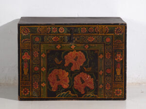 Baúl de madera antiguo con ilustraciones de peonías (China, c.1900) #5