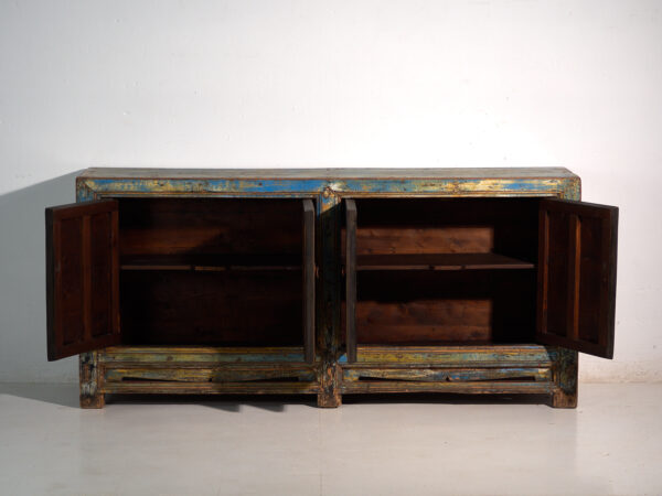 Aparador de entrada antiguo de madera de tonos azules y amarillos (c.1920)