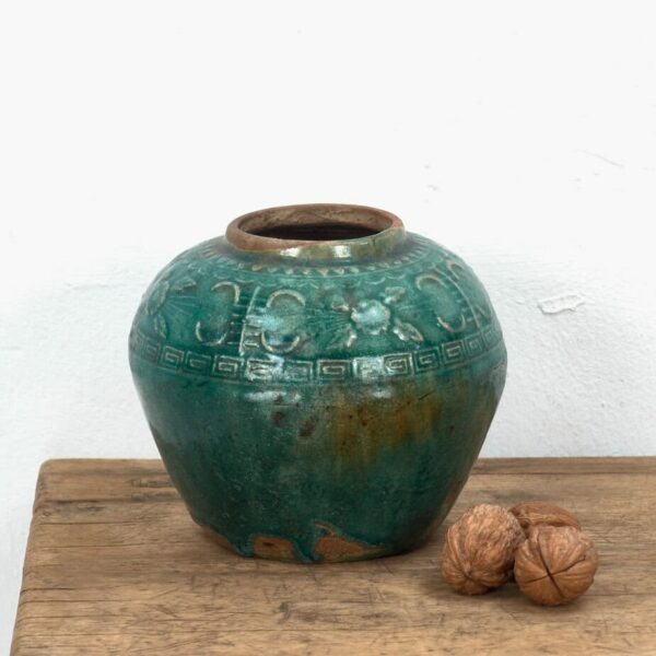 Vase chinois ancien en céramique vert émeraude (c.1820) #5