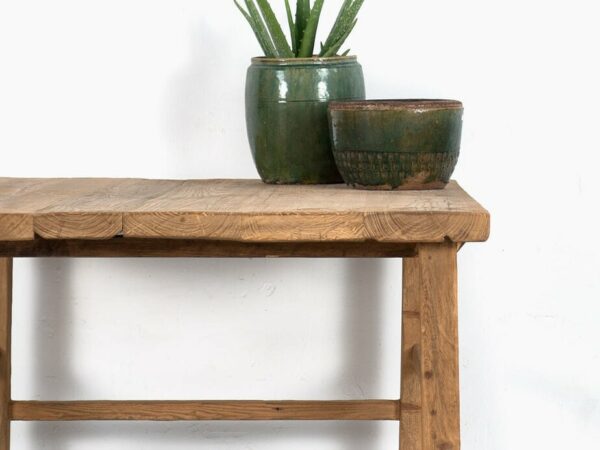 Mesa cuadrada de madera de olmo antigua (c.1900)