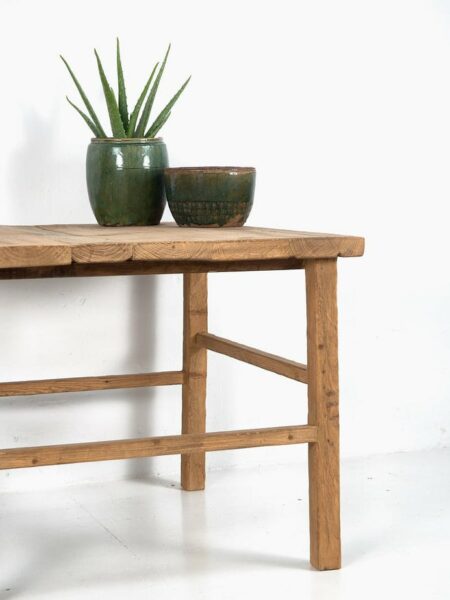 Mesa cuadrada de madera de olmo antigua (c.1900)