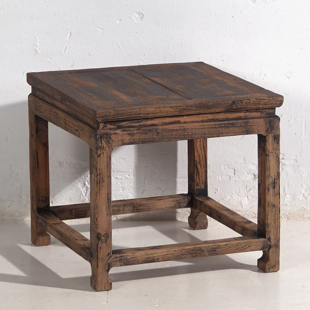 Solid Antique Wood Square Side Table