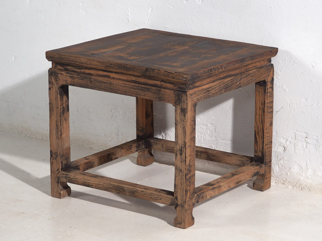 Solid Antique Wood Square Side Table