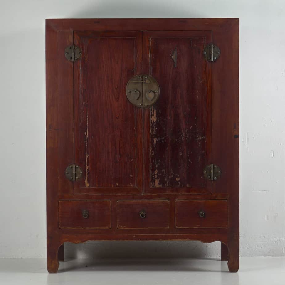 Antique Burgundy Red Wardrobe (China, c.1900)