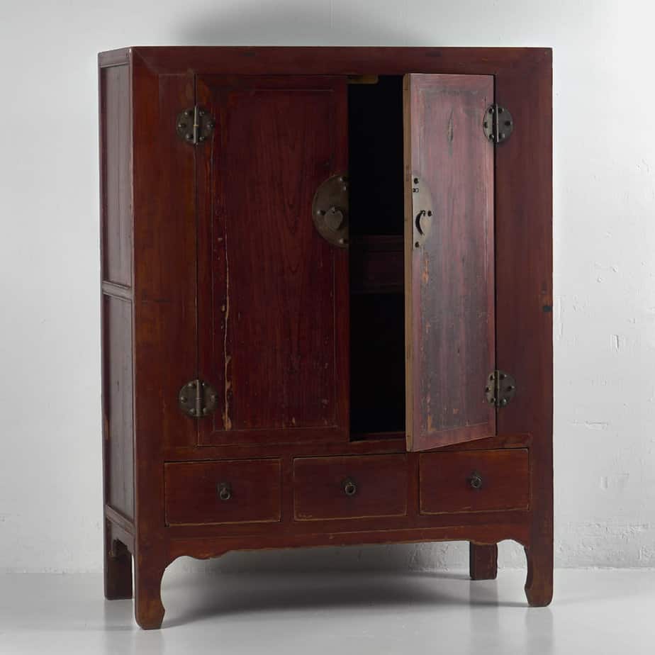 Antique Burgundy Red Wardrobe (China, c.1900)