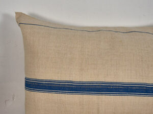Cojín de lino antiguo de rayas azules