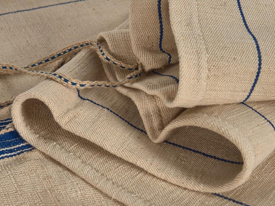 Cojín de lino antiguo de rayas azules