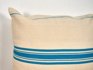 Cojín de lino antiguo de rayas azul turquesa