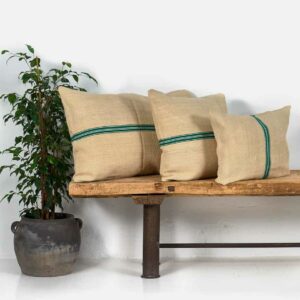 Cojín de lino antiguo de rayas verdes