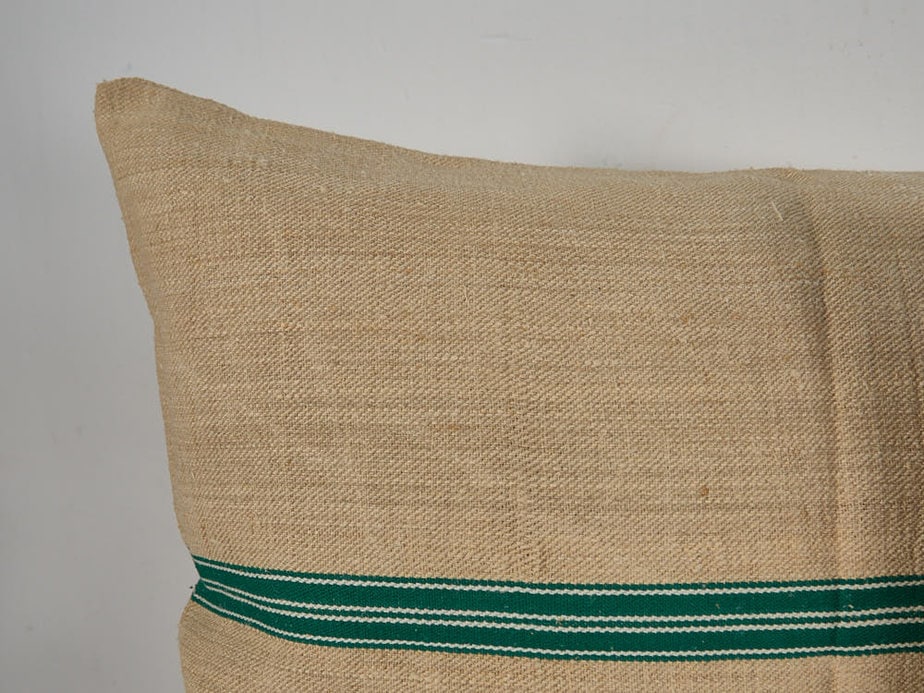 Cojín de lino antiguo de rayas verdes
