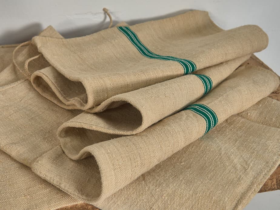 Cojín de lino antiguo de rayas verdes