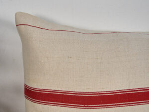 Cojín de lino antiguo de rayas rojas