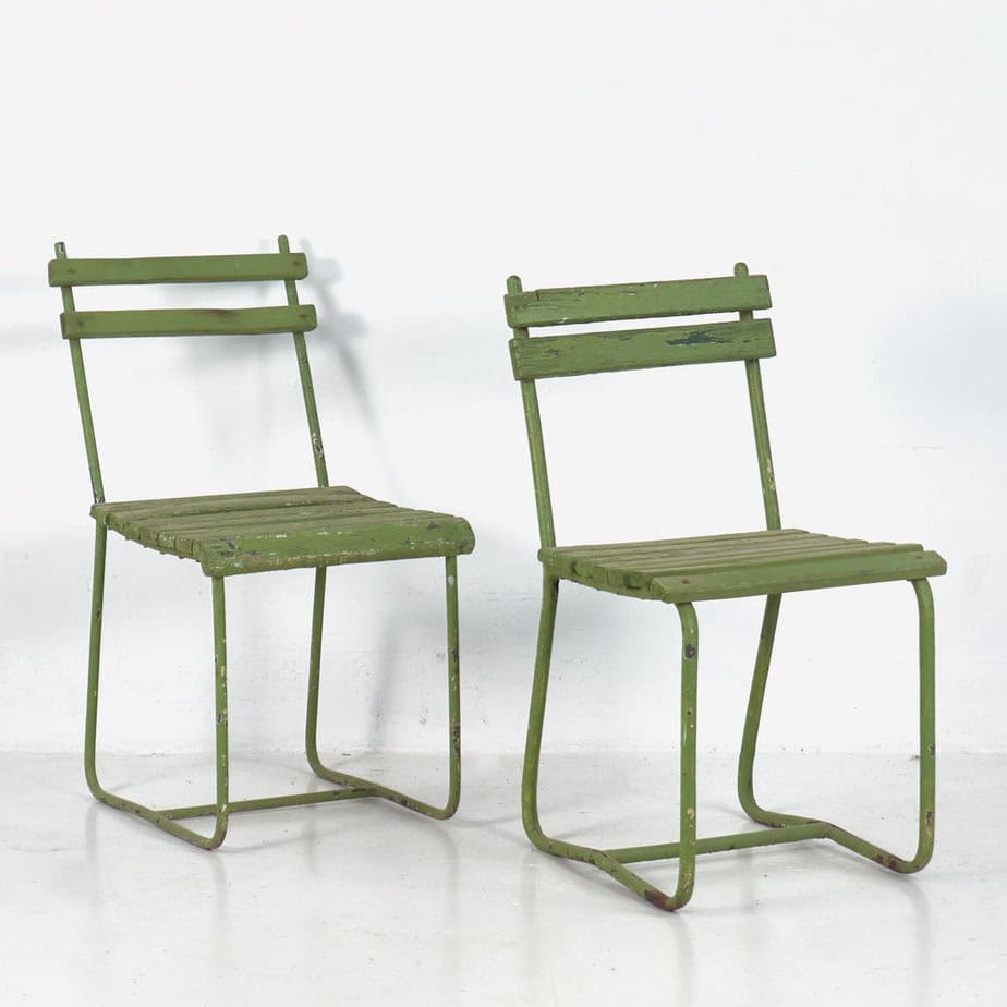 Set de cuatro sillas de jardín vintage de color verde (Francia, c.1950)