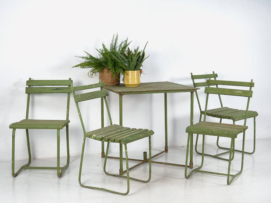 Conjunto de mesa y sillas de jardín antiguas (c.1900). Conjunto de 5 piezas