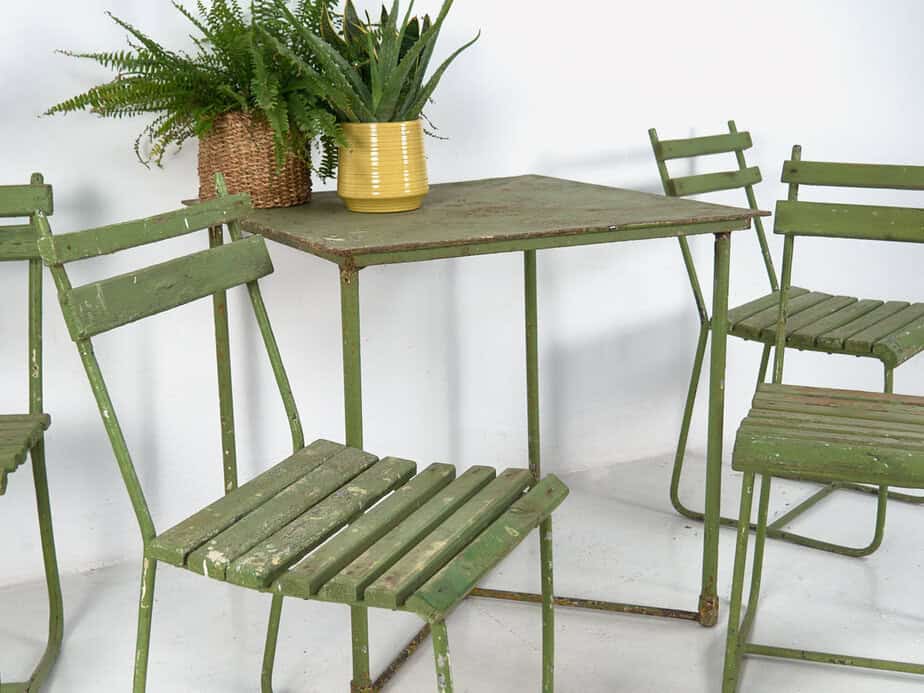 Conjunto de mesa y sillas de jardín antiguas (c.1900). Conjunto de 5 piezas