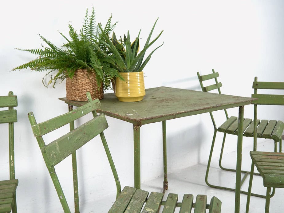 Conjunto de mesa y sillas de jardín antiguas (c.1900). Conjunto de 5 piezas