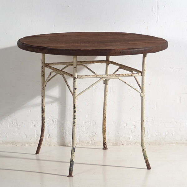 Mesa redonda antigua exterior de metal (Francia, c.1900)