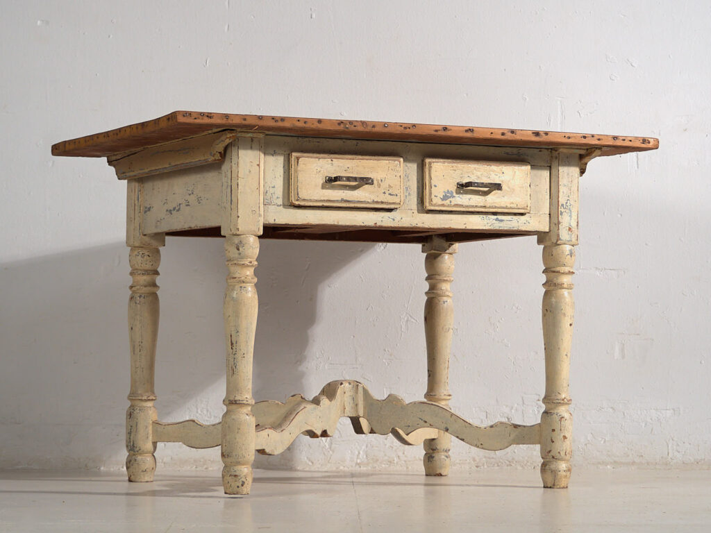 Mesa antigua blanca de madera maciza (Francia, c.1900)