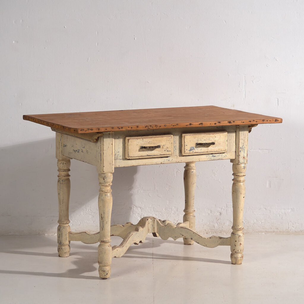 Mesa antigua blanca de madera maciza (Francia, c.1900)