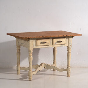 Mesa antigua blanca de madera maciza (Francia, c.1900)