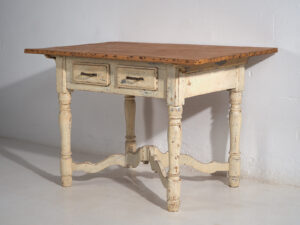 Mesa antigua blanca de madera maciza (Francia, c.1900)