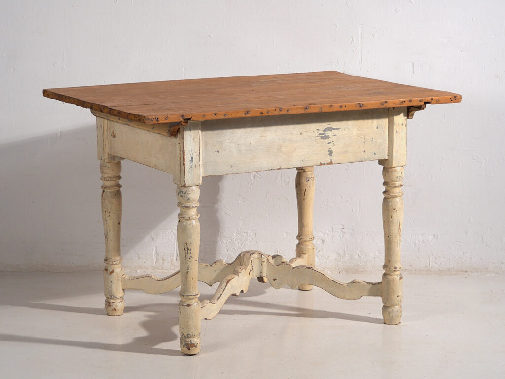 Mesa antigua blanca de madera maciza (Francia, c.1900)