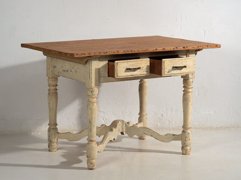 Mesa antigua blanca de madera maciza (Francia, c.1900)