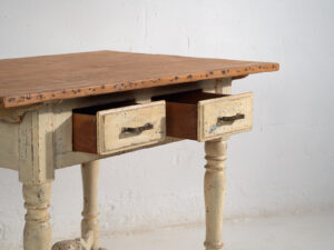 Mesa antigua blanca de madera maciza (Francia, c.1900)