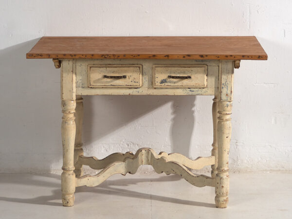 Mesa antigua blanca de madera maciza (Francia, c.1900)