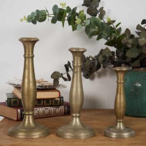 Candelero antiguo de latón cromado (c.1900). Conjunto de 3 piezas.