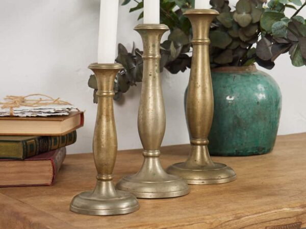 Antique metal brass candleholder (c.1900). Set of 3 pieces.