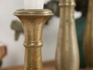 Candelero antiguo de latón cromado (c.1900). Conjunto de 3 piezas.