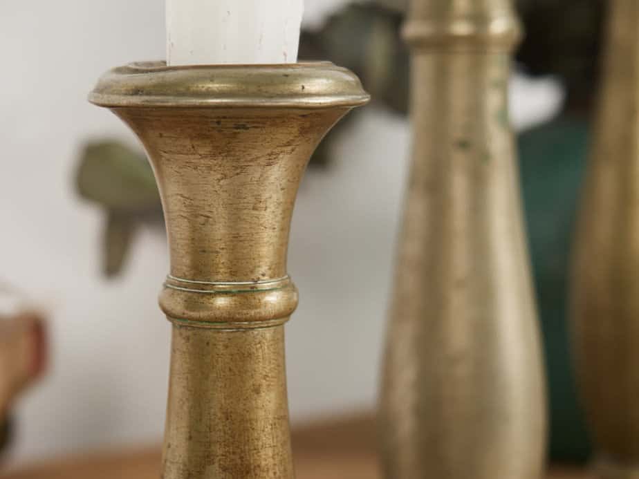 Candelero antiguo de latón cromado (c.1900). Conjunto de 3 piezas.