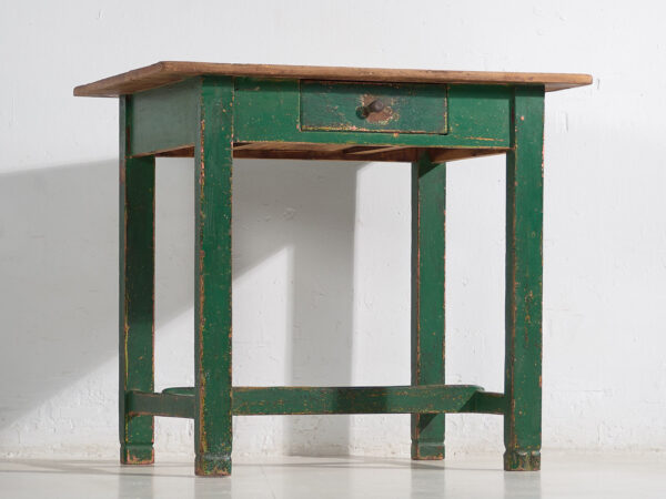 Mesa antigua verde de madera maciza de pino (c.1920)
