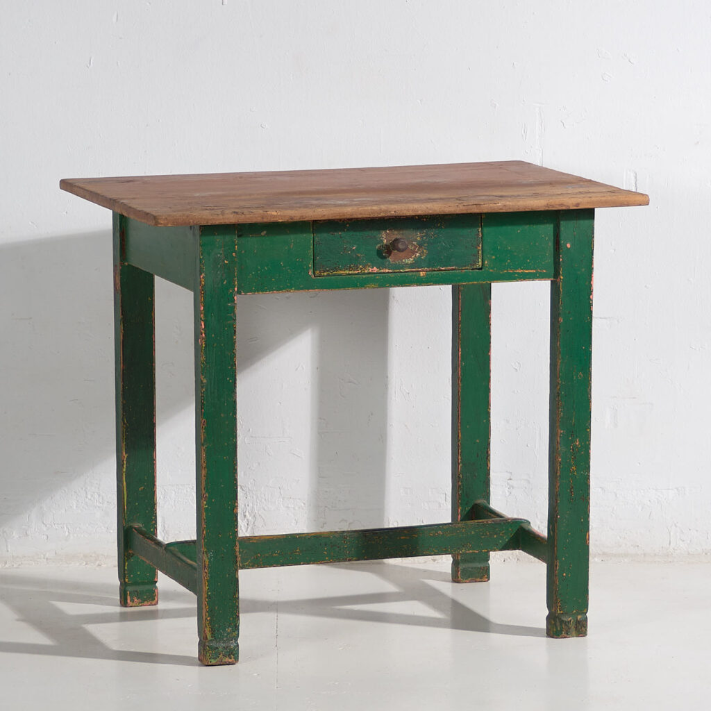 Mesa antigua verde de madera maciza de pino (c.1920)