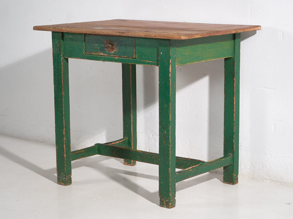Mesa antigua verde de madera maciza de pino (c.1920)
