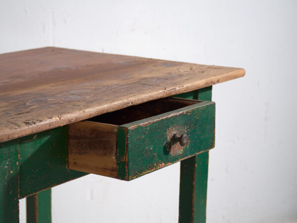 Mesa antigua verde de madera maciza de pino (c.1920)