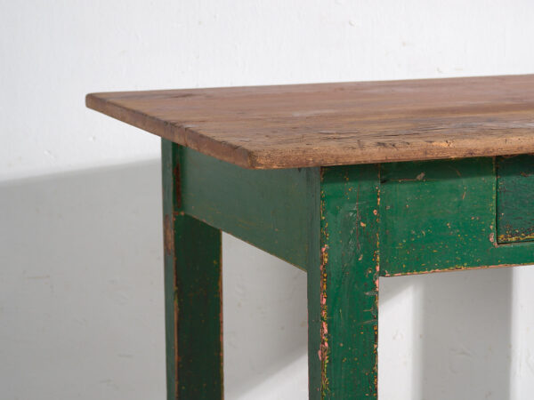 Mesa antigua verde de madera maciza de pino (c.1920)