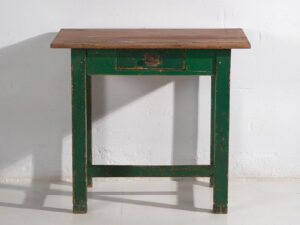 Mesa antigua verde de madera maciza de pino (c.1920)