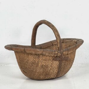 Cesta de sauce antigua con asa de madera maciza (c.1900) #4