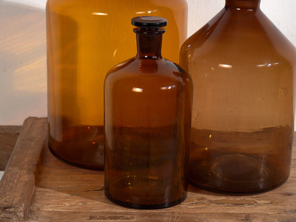 Botellas color ámbar antiguas (c.1920). Conjunto de 3 piezas #33