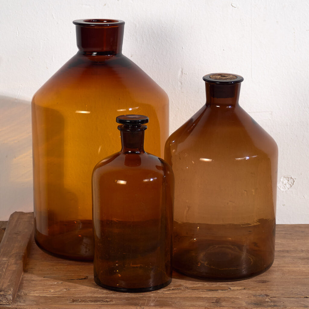 Botellas color ámbar antiguas (c.1920). Conjunto de 3 piezas #33