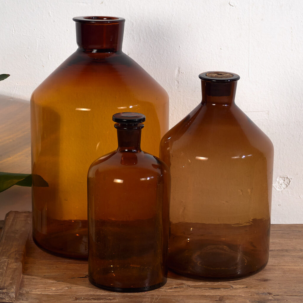 Botellas color ámbar antiguas (c.1920). Conjunto de 3 piezas #33