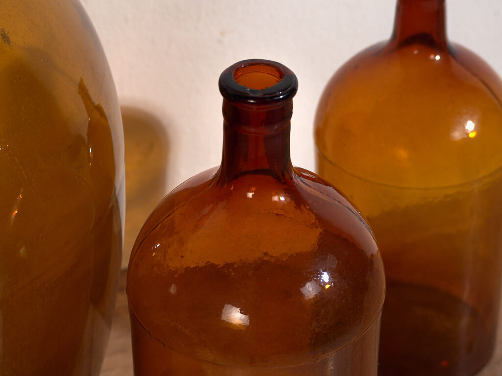 Botellas antiguas color ámbar (c.1920). Conjunto de 3 piezas #64
