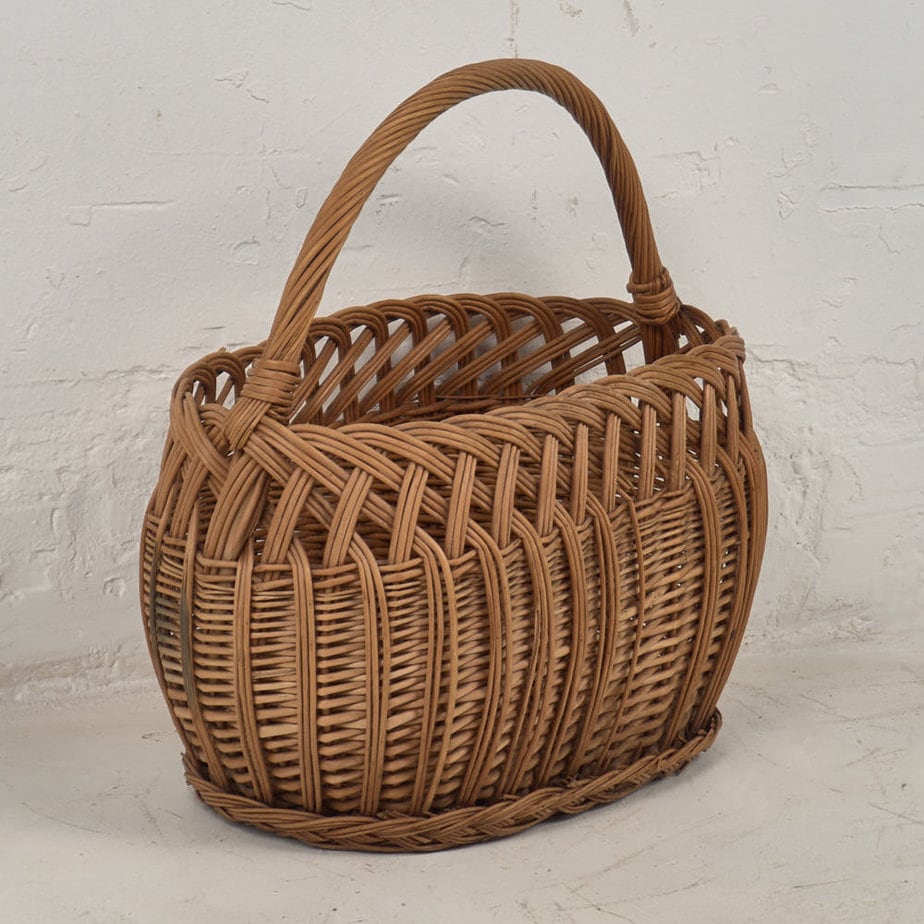 Cesto decorativo de mimbre antiguo (c.1930) #7