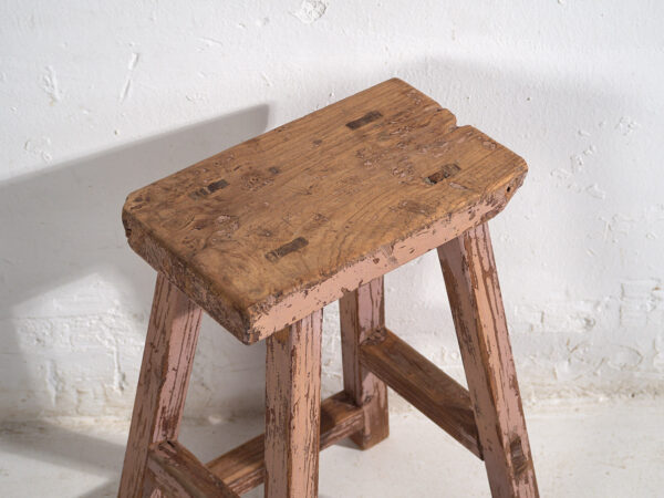 Taburete antiguo con pátina color rosa (c.1900) #8
