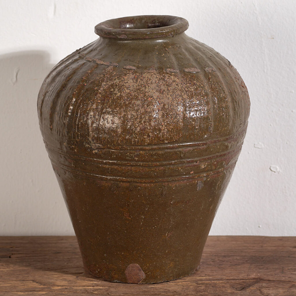 Small antique olive green vase (c.1900) #4
