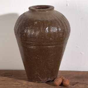 Jarrón de cerámica china antiguo en tonos oscuros (c.1900) #5