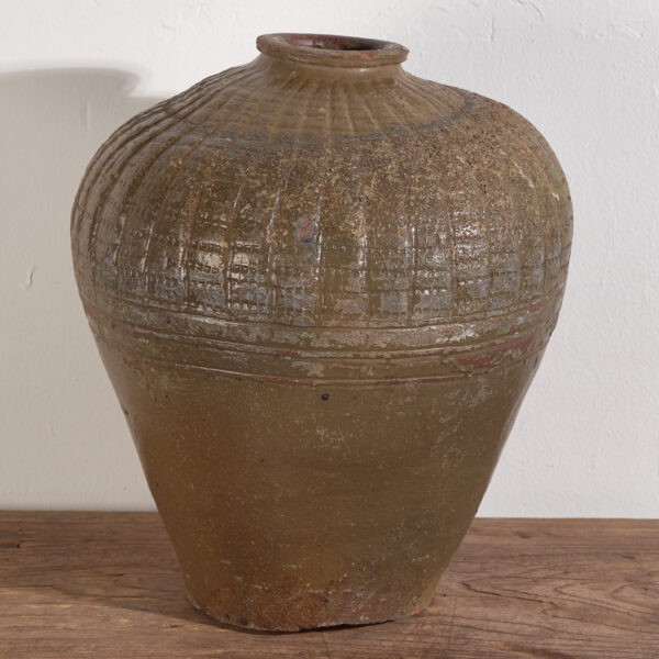 Jarrón grande antiguo de cerámica de estilo wabi-sabi (c.1900) #1