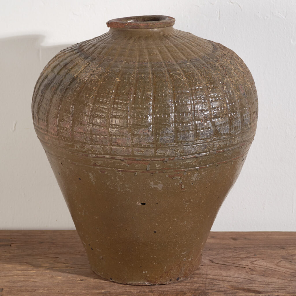 Jarrón grande antiguo de cerámica de estilo wabi-sabi (c.1900) #1